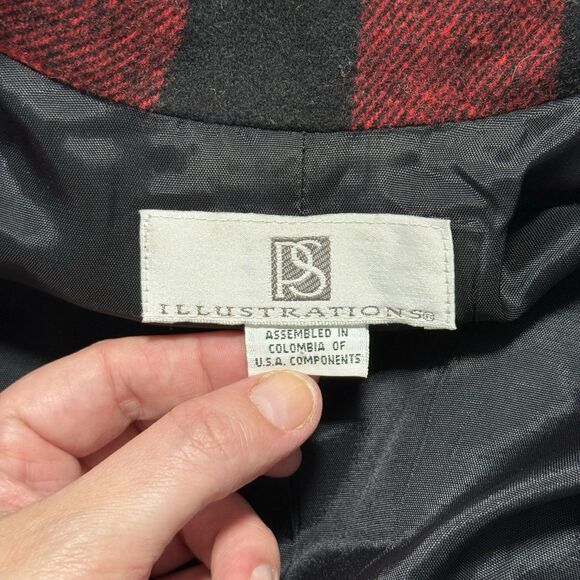 Vtg Wool Blend Blazer Jacket Women M/L Red Black Buffalo Check Plaid Hipster 90s - Picture 11 of 11